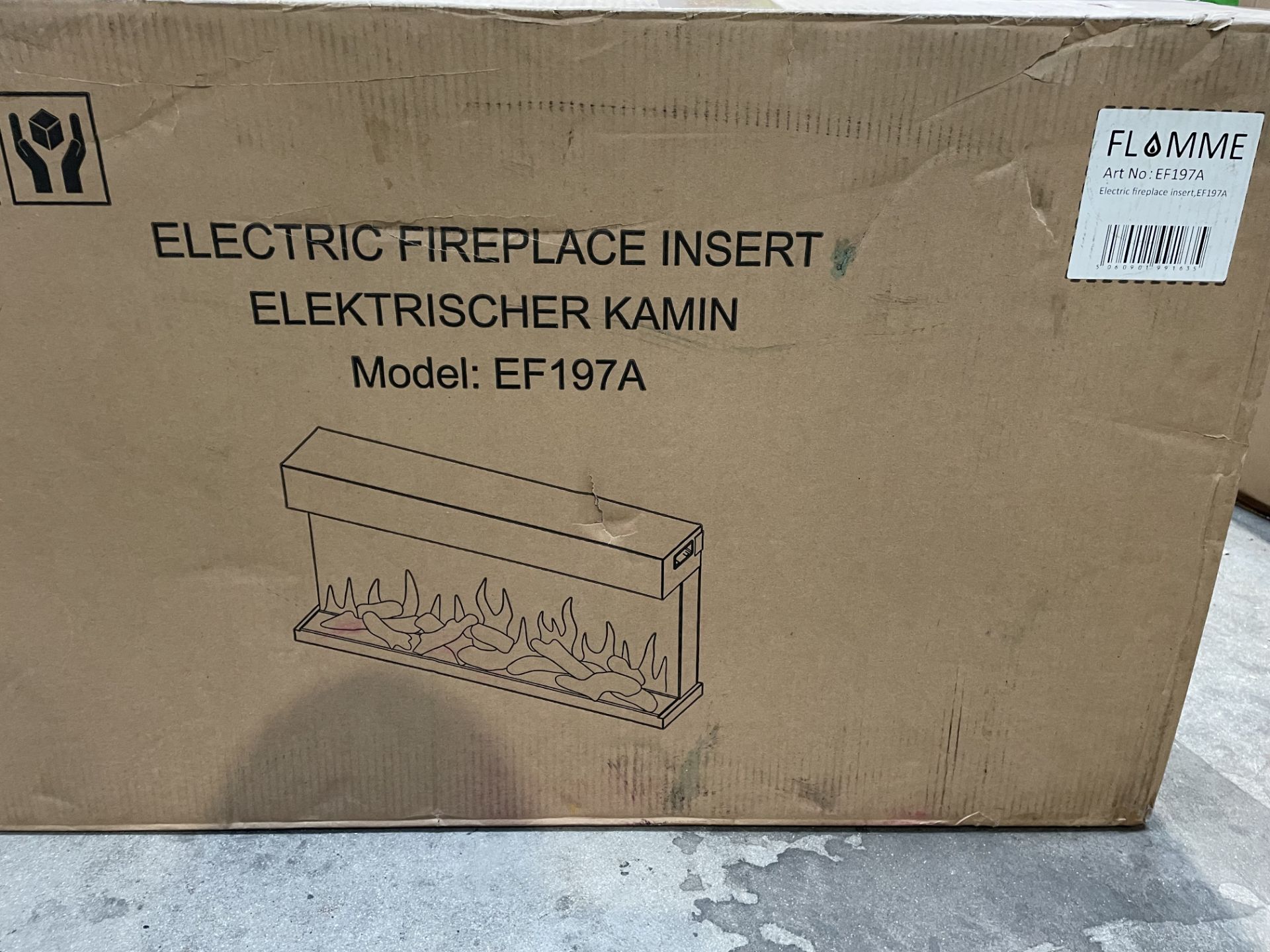 A boxed as new Flamme EF197A Electric Fireplace Insert (wall mount).