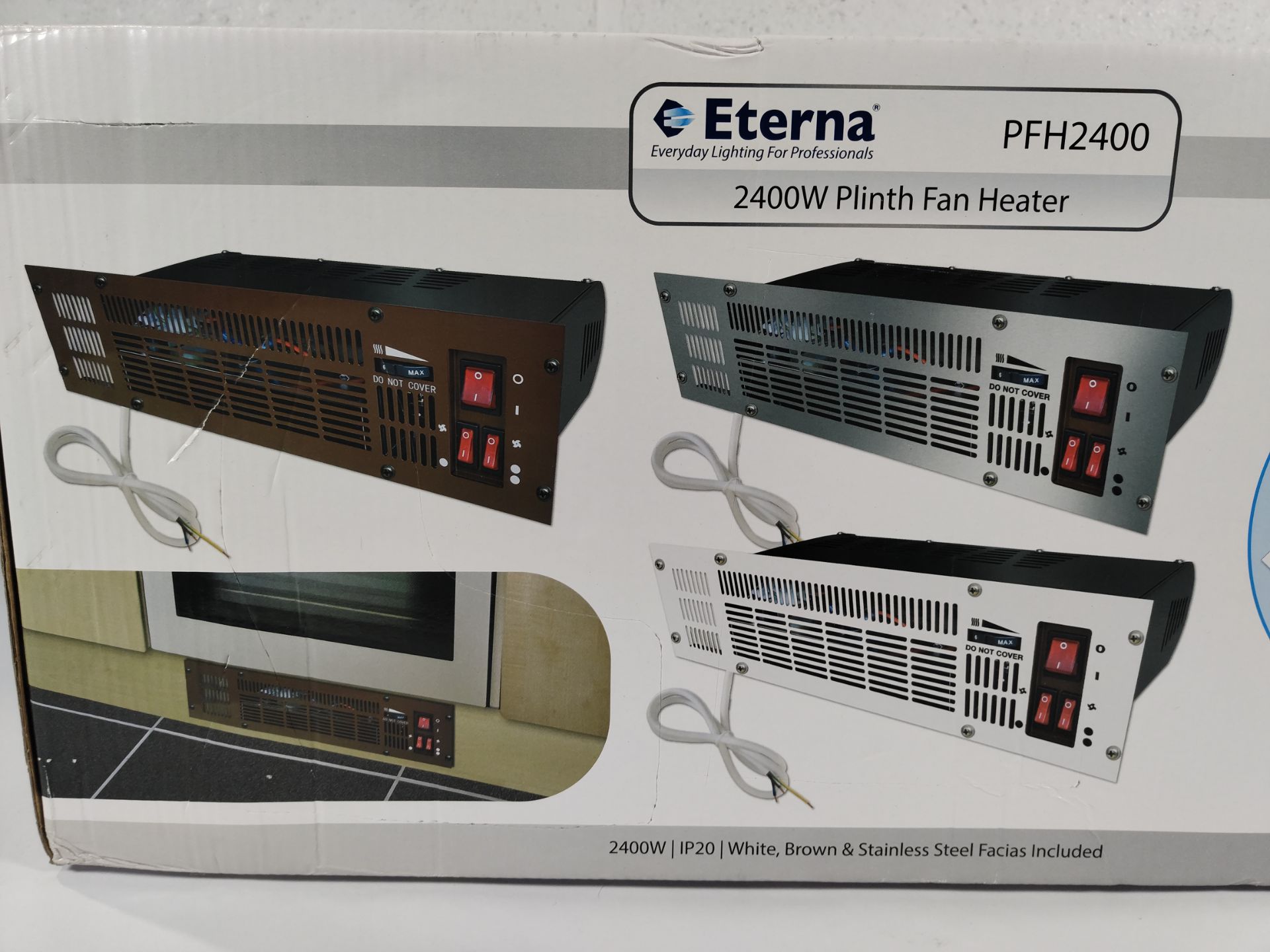 An as new Eterna PFH2400 2400W electric plinth heater with three interchangeable fascia's, minor dam - Image 3 of 3