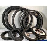 Nineteen as new and pre-owned adults and kids bike tyres to include Kenda, Continental, Bontrager.