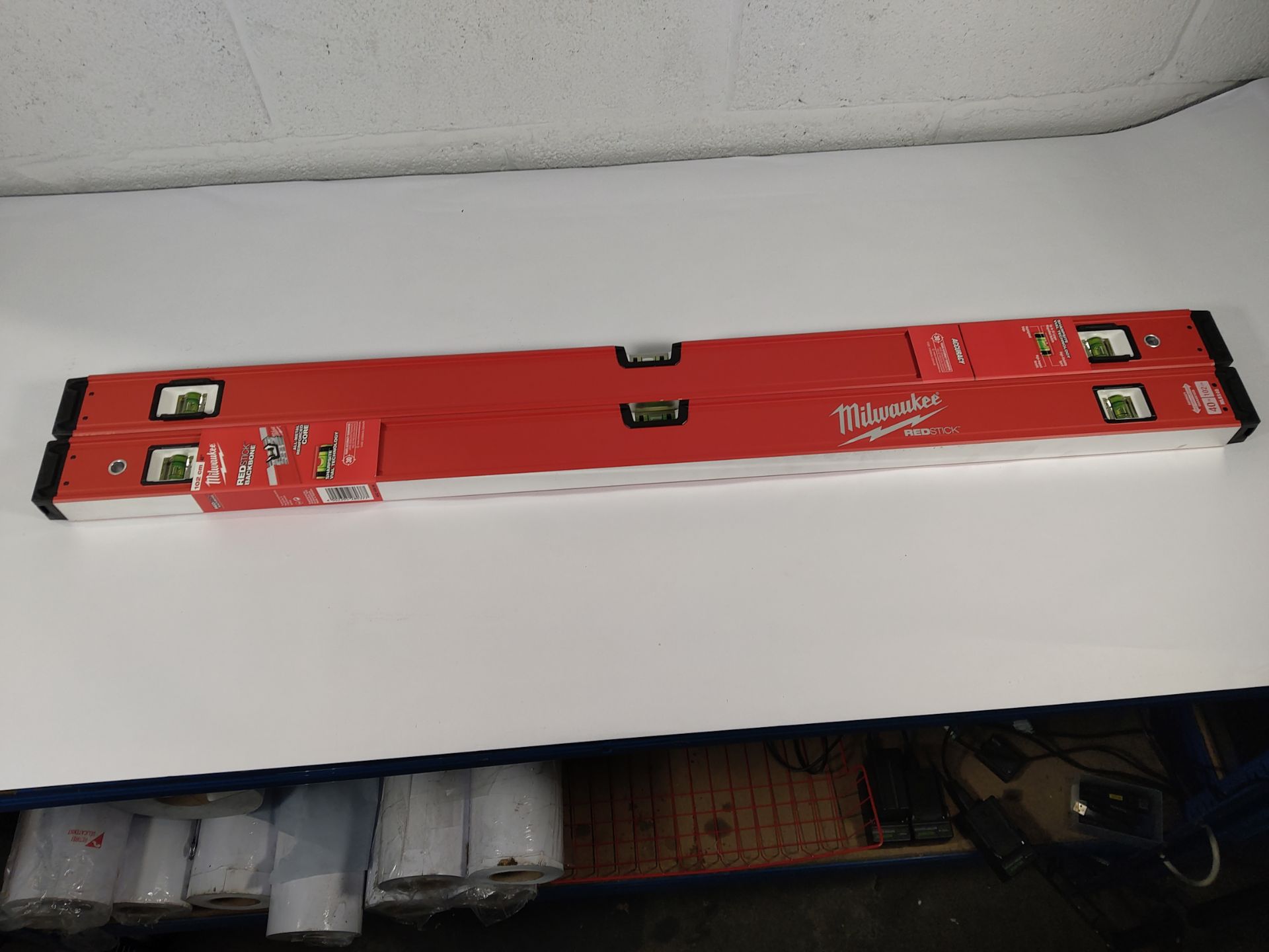 Two as new Milwaukee Redstick Backbone Levels, 102cm/40" (4932459066) (slight transit marks).