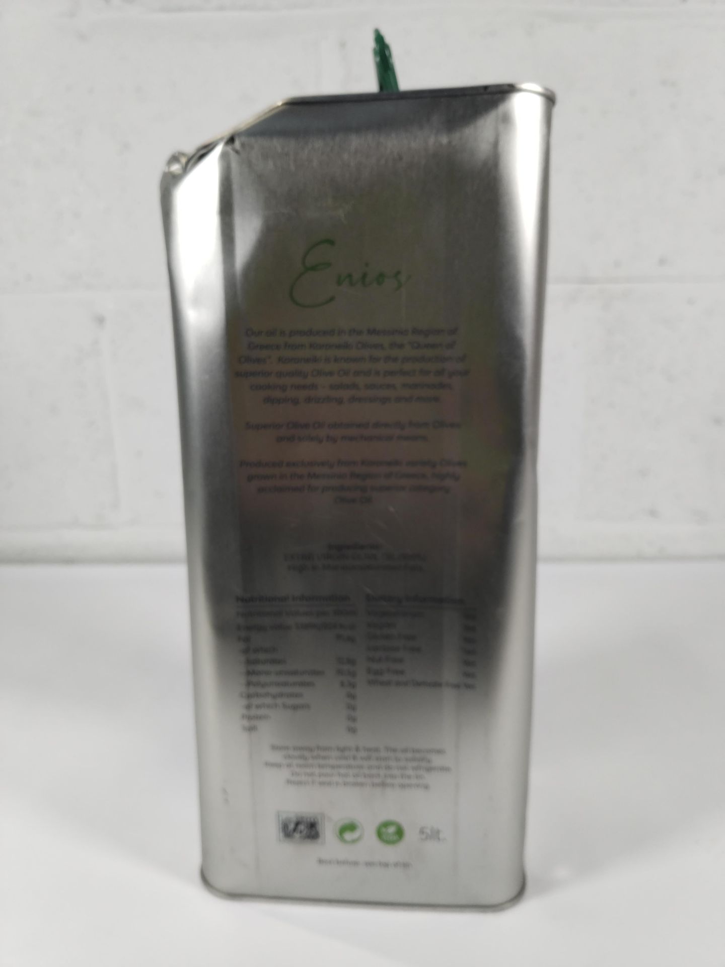 An Enios Greek pure extra virgin olive oil, cold extraction, Koroneiki variety 5L, best before 11/20 - Image 4 of 5