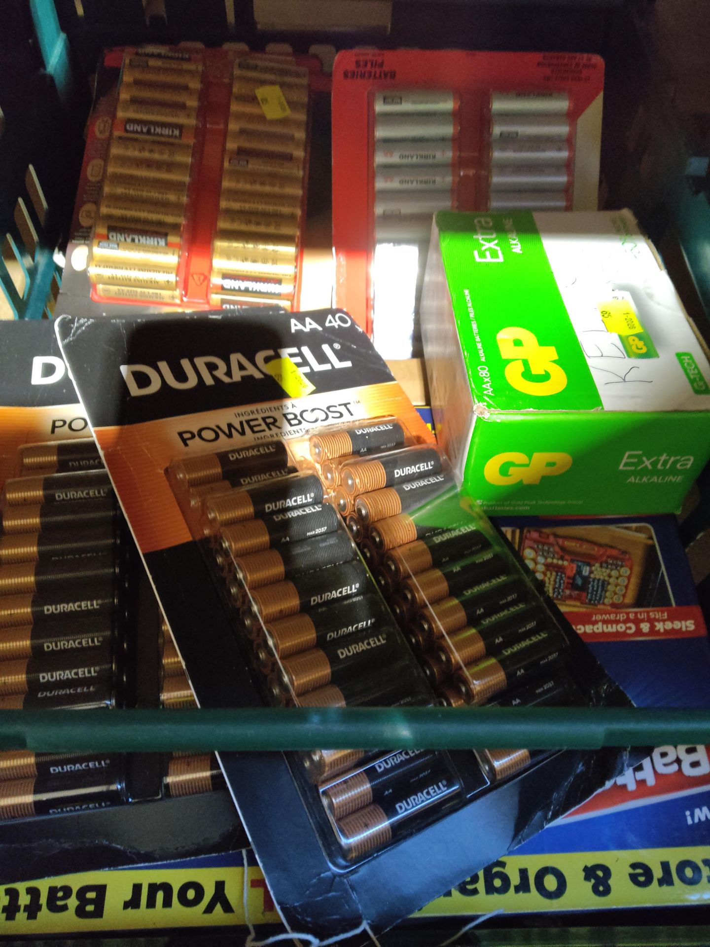 A quantity of assorted batteries to include Duracell, Kirkland (one crate).