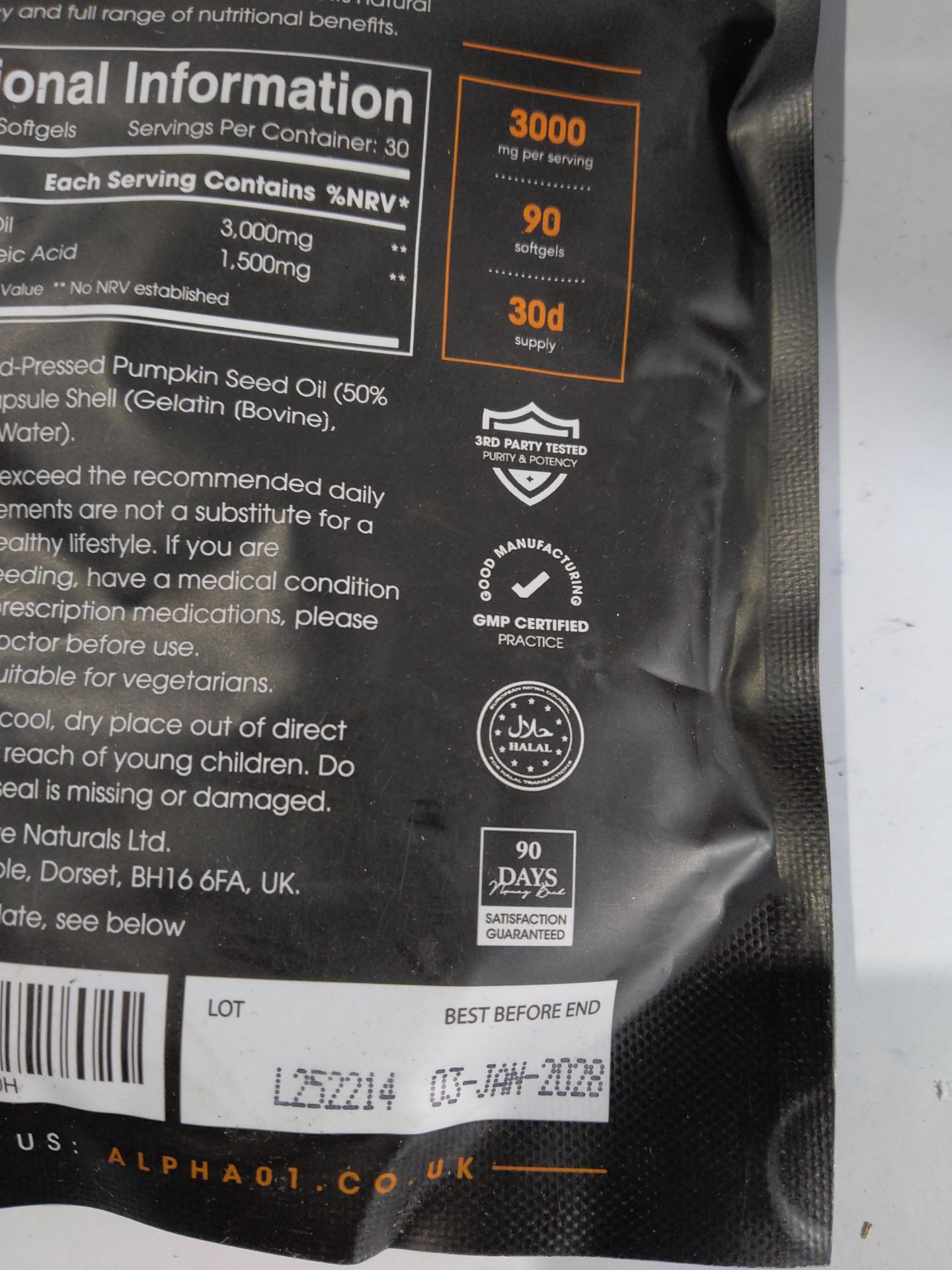 Twenty two Pumpkin Seed Oil 3000mg per serving - 90 Cold Pressed Softgels per pack - No Additives. - Image 3 of 3