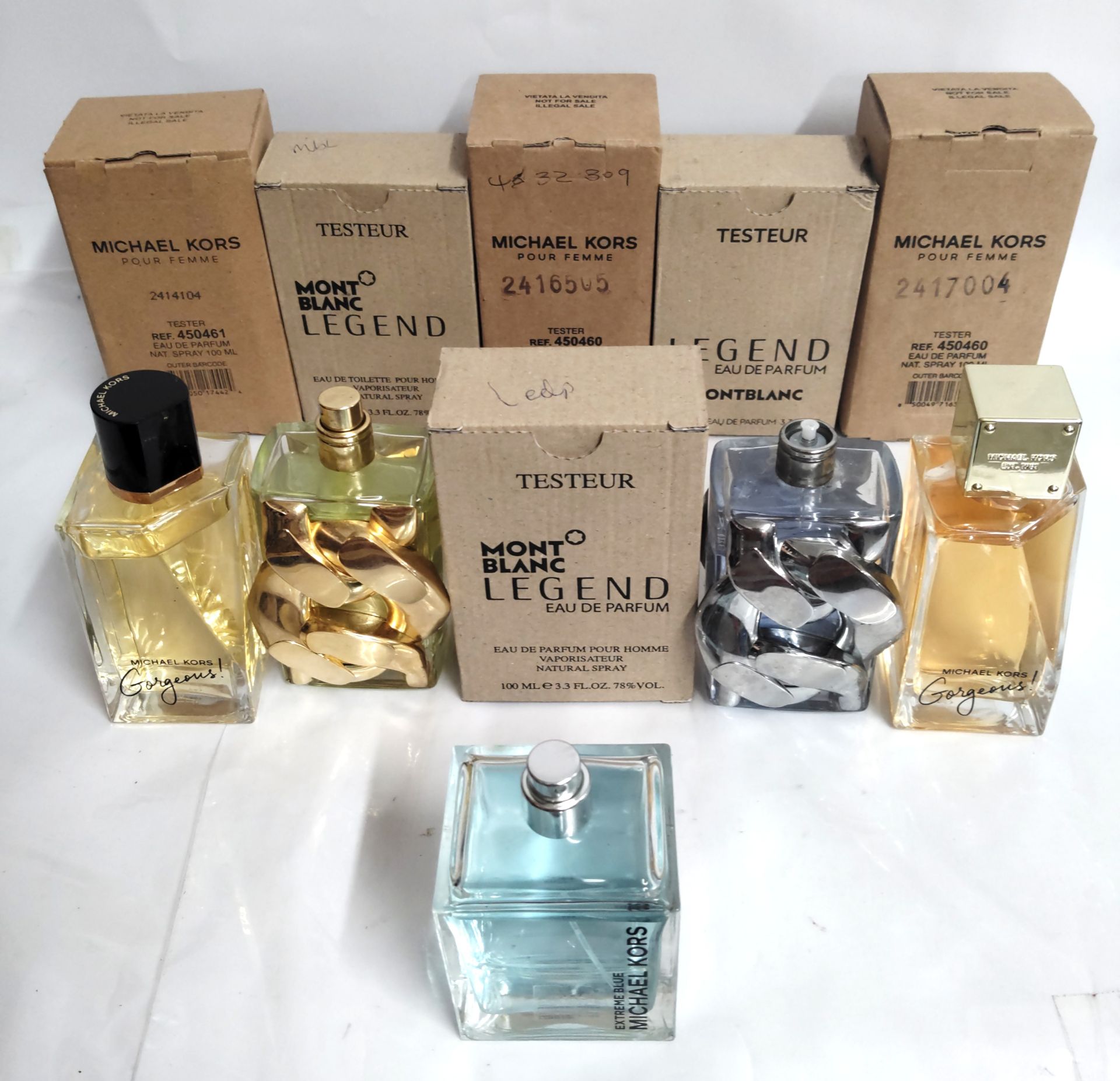Thirty four Michael Kors and Mont Blanc perfumes/testers and related (please note: bottles may have