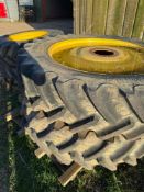 Set BKT 420/80R46 rear and 380/85R30 front row crop wheels and tyres with John Deere centres to fit