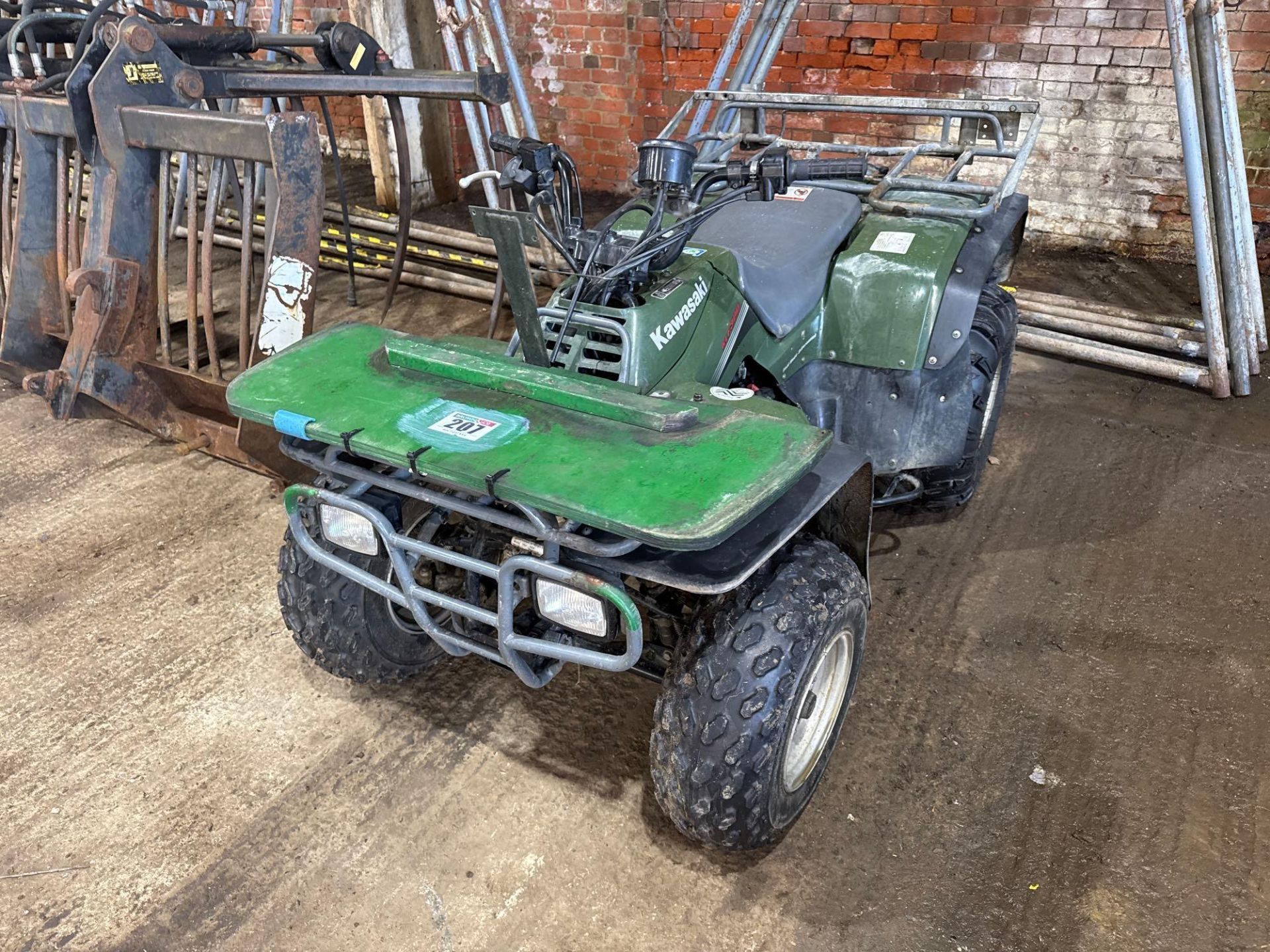 2006 Kawasaki KLF300 2wd quad bike with tow bar on 22x9.00-10 front and 24x11.00-10 rear wheels and