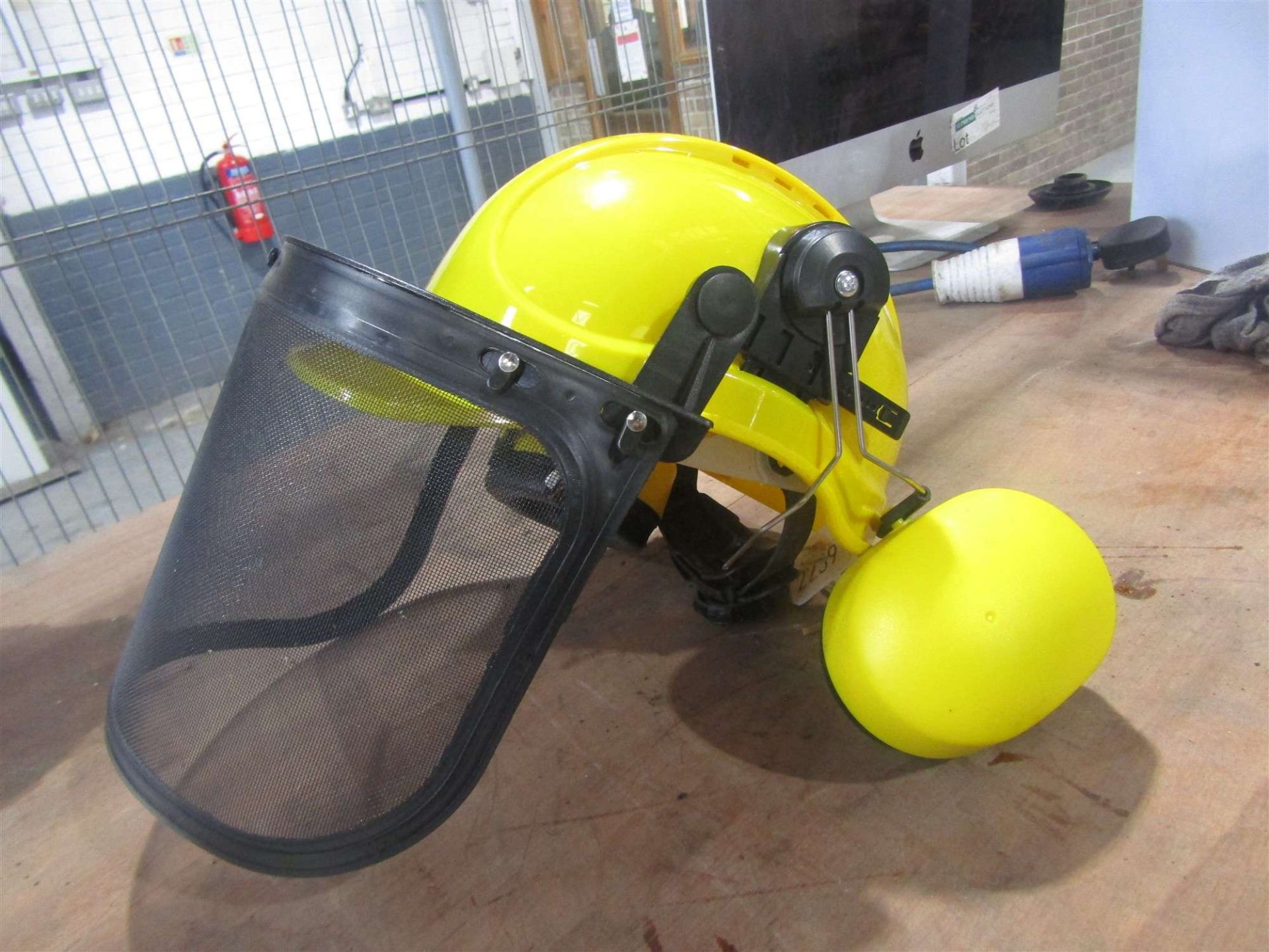 HARDHAT WITH VISOR AND EAR DEFENDERS