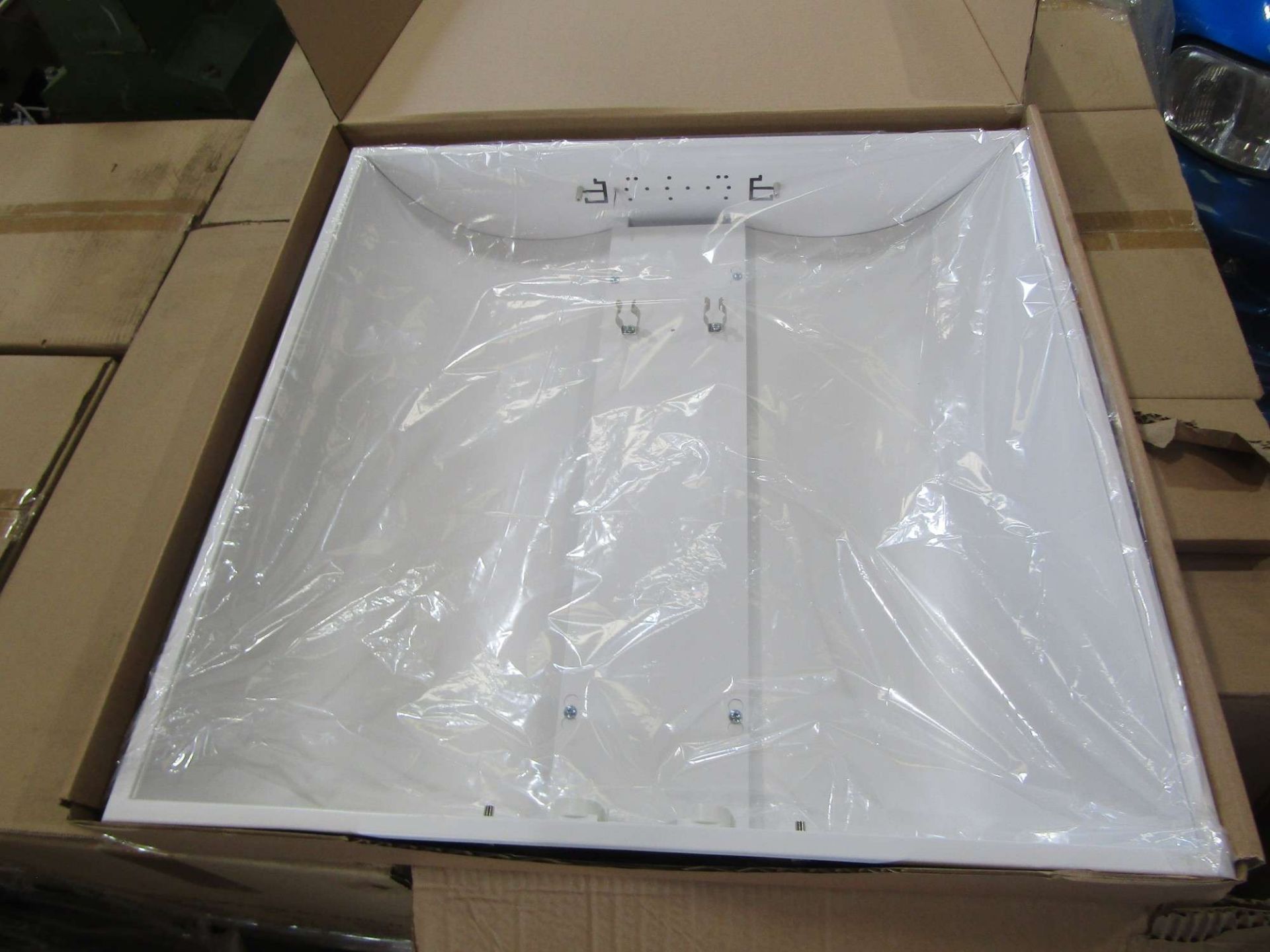 9 BOXES OF UNUSED SUSPENDED CEILING LIGHT FITTINGS