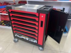 NEW PROFESSIONAL 7 DRW/SIDE CUPBOARD, LOCKABLE WHEELED TOOL CHEST WITH WORKSTATION TOP