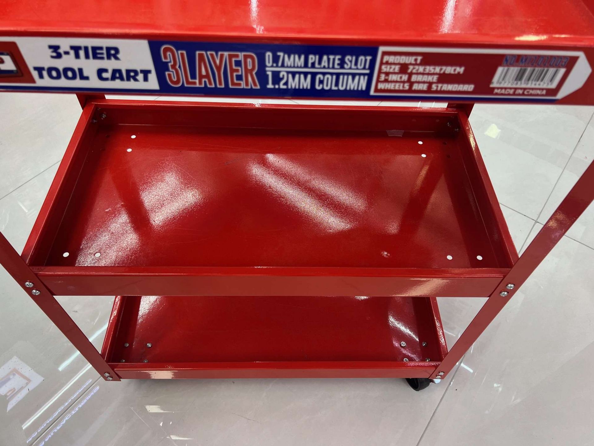 NEW HEAVY DUTY METAL 3TIER ROLLING TOOL CART WITH HANDLE ON BRAKED WHEELS