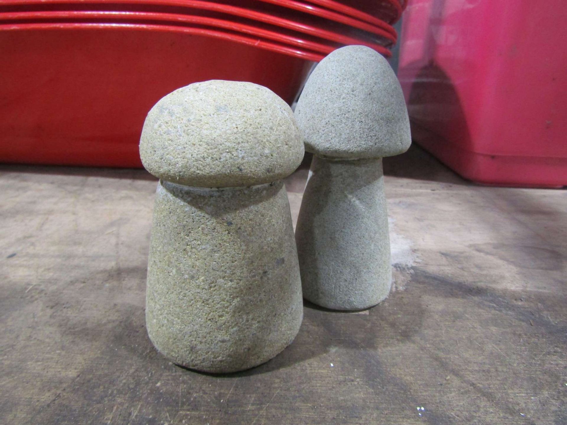 PAIR OF SMALL NATURAL STONE MUSHROOMS