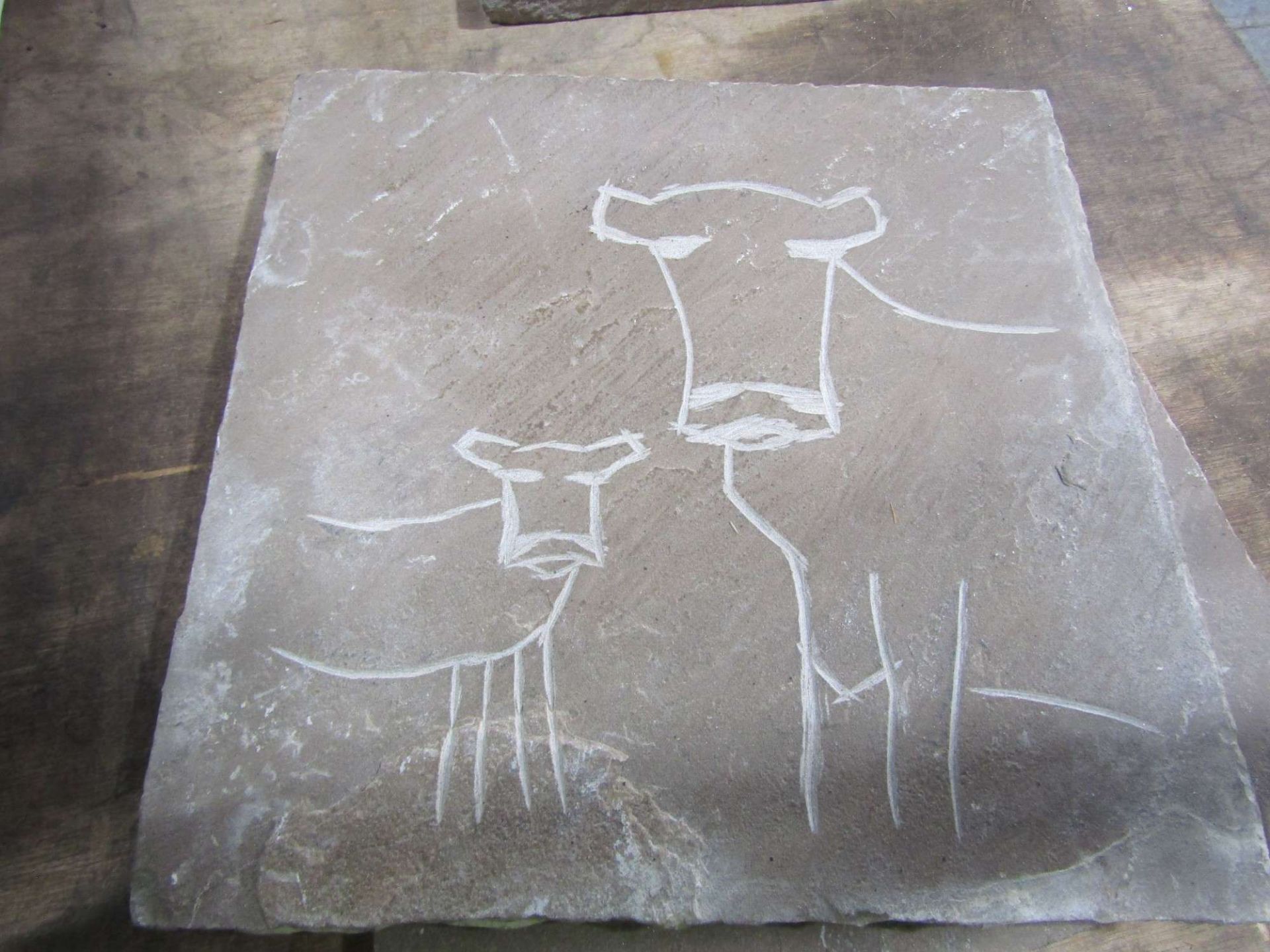COW & CALF IN NATURAL STONE
