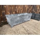 HUGE 1.2M LONG STEEL PLANTER ON LEGS WITH SIDE HANDLES IN LEAD FINISH