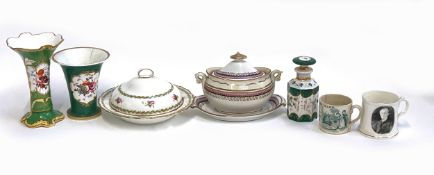 A mixed lot of ceramics to include vases with hand painted floral sprays, a Cauldon Muffin dish