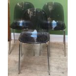 Three Domitalia clear black lucite and chrome kitchen chairs