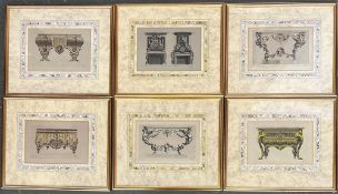 A set of six 19th century colour engravings of console and fireplace designs, each well framed and