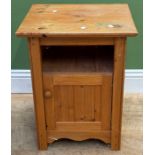 A pine bedside table 57cmH, together with a small foot stool