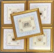 Five 19th century engravings of various pig breeds, well framed and mounted, the four matching fames