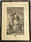 After Anthony Van Dyck, 'The Headless Horseman', engraving of Charles I, 49x31cm