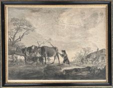 After Pieter Nolpe, engraving of cattle and goats in a pastoral setting, 38x52cm