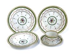 A Haviland Limoges 'Vieux Paris' green and gilt bowl, cakes plates, 22cmD, and cup