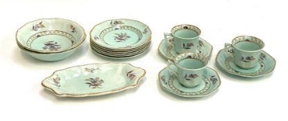 A small quantity of Regent Calyx Ware ceramics, 15 pieces, celadon ground with gilt floral