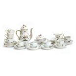 A Herend Hungary porcelain part coffee service in 'Rothschild Bird' pattern, 21 pieces, comprising