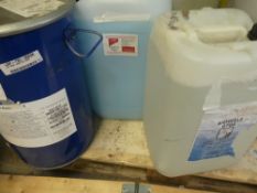 A mixed lot including 1 x 25kg Dow Silastic Q3-3636 base adhesive, 1 x 25L Bioweld Aqueous weld