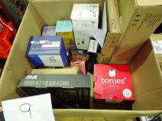 A selection of electrical items, including Asus Hyper M.2 x 16 card, light speed gaming mouse, TP