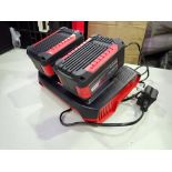 2 x Einhell 5.2Ah, 18v batteries, model No: EB087956, together with 1 x double charger, model No:
