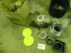 A selection of water related items, including 2 x Soham 1 1/2" valves body F11, 1 x 190mm flange