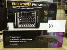 1 x Behringer Euro power 8 channel powered mixer, model No: PMP500MP3, together with 1 x