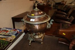 An antique copper samovar
