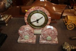 An Art Deco marble clock garniture