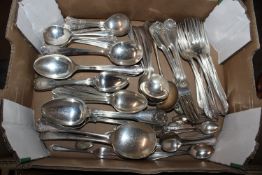 A box of mixed plated cutlery