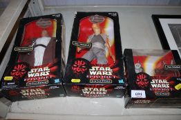 Three Star Wars Episode One figures to include Obi-Wan Kenobi, Jar Jar Binks and Pit droids in