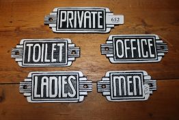 Five reproduction Art Deco style door signs (103)
