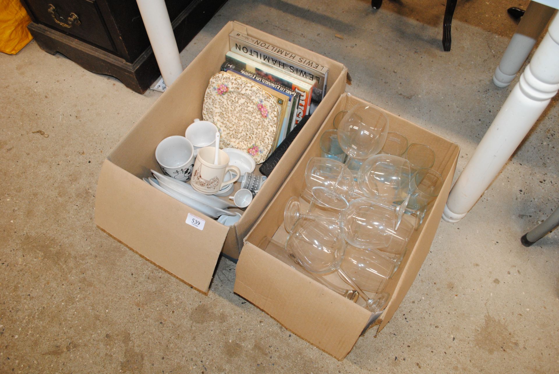 Two boxes of glass and china