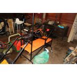 A metal workshop shelving unit