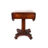 A 19th Century mahogany drop leaf work table, fitted single drawer raised on a cylindrical