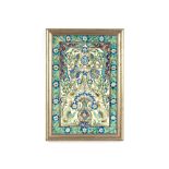 An Iznik type pottery tile picture, depicting exotic birds and foliage, 44cm x 30cm