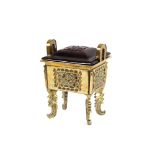 An 18th /19th Century Chinese bronze rectangular shaped censer, with twin handles surmounted by a