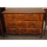 A 18th Century Continental walnut and inlaid commode, possibly Maltese, fitted three long drawers