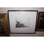 After Rembrandt, black and white etching, pencil signed windmill, hand printed by Rae Boer September