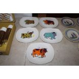 Five English Ironstone Beefeater pottery plates