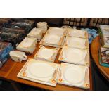 A collection of Clarice Cliff 'Capri' dinnerware to include plates, bowls, side plates, a sauce
