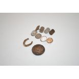 A par of silver cufflinks; a silver horseshoe; a pair of Sterling silver cufflinks and commemorative