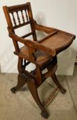 A Victorian mahogany metamorphic high chair with lift up tray,
