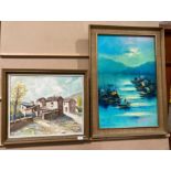 M Roig, framed oil on canvas 'Village near Barcelona', 45cm x 53cm,