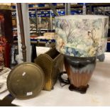 Three items - reproduction bed pan with long handle,